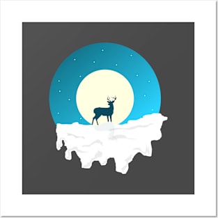 silhouette of a deer in winter Posters and Art